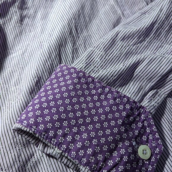 Bugatchi Embroidered Flip Cuff Shirt Mens Medium Purple Striped Button Up - Picture 2 of 6